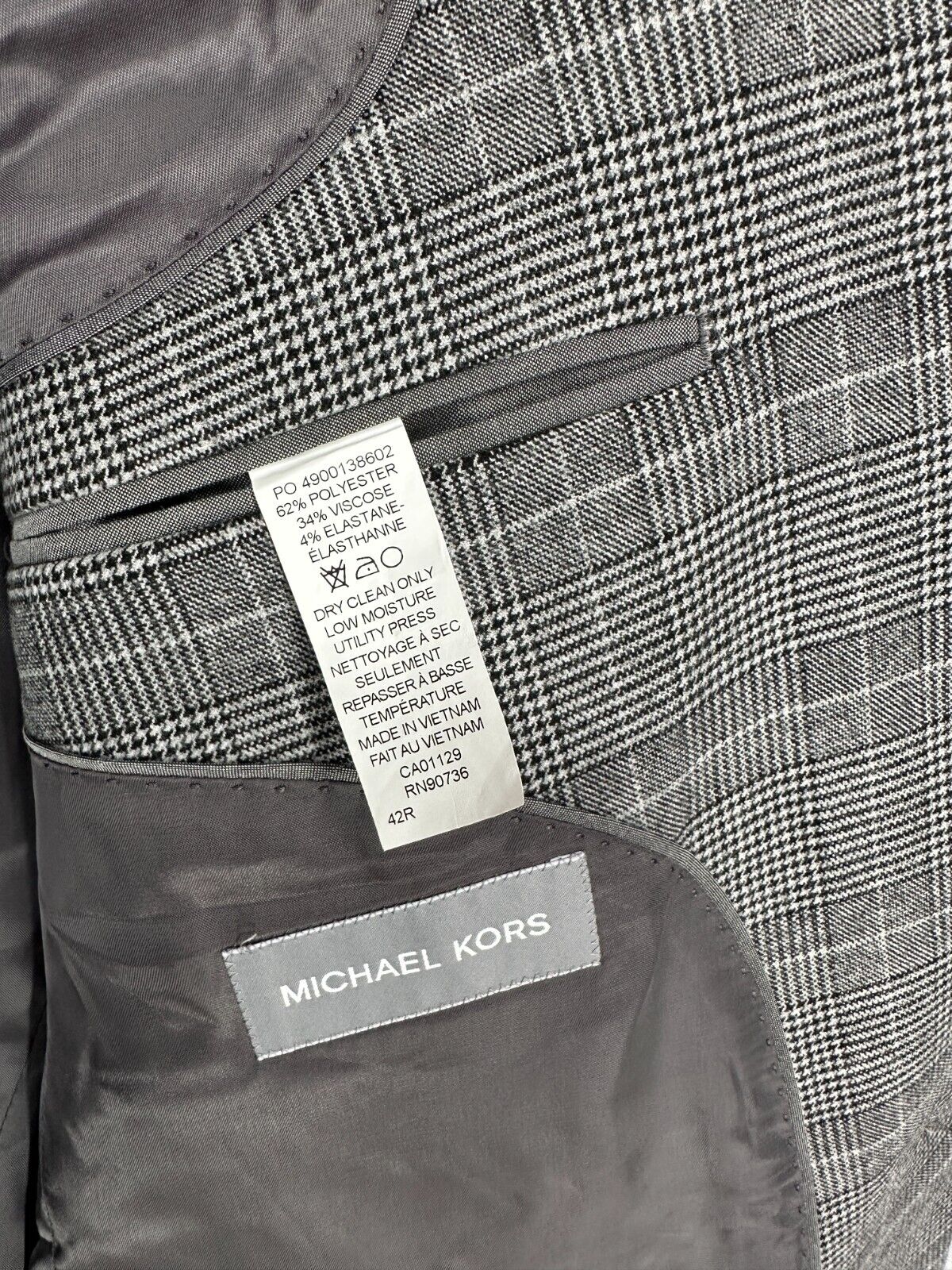 MICHAEL KORS Sport Coat Mens Size 42R Black White Plaid Classic Fit NWOT