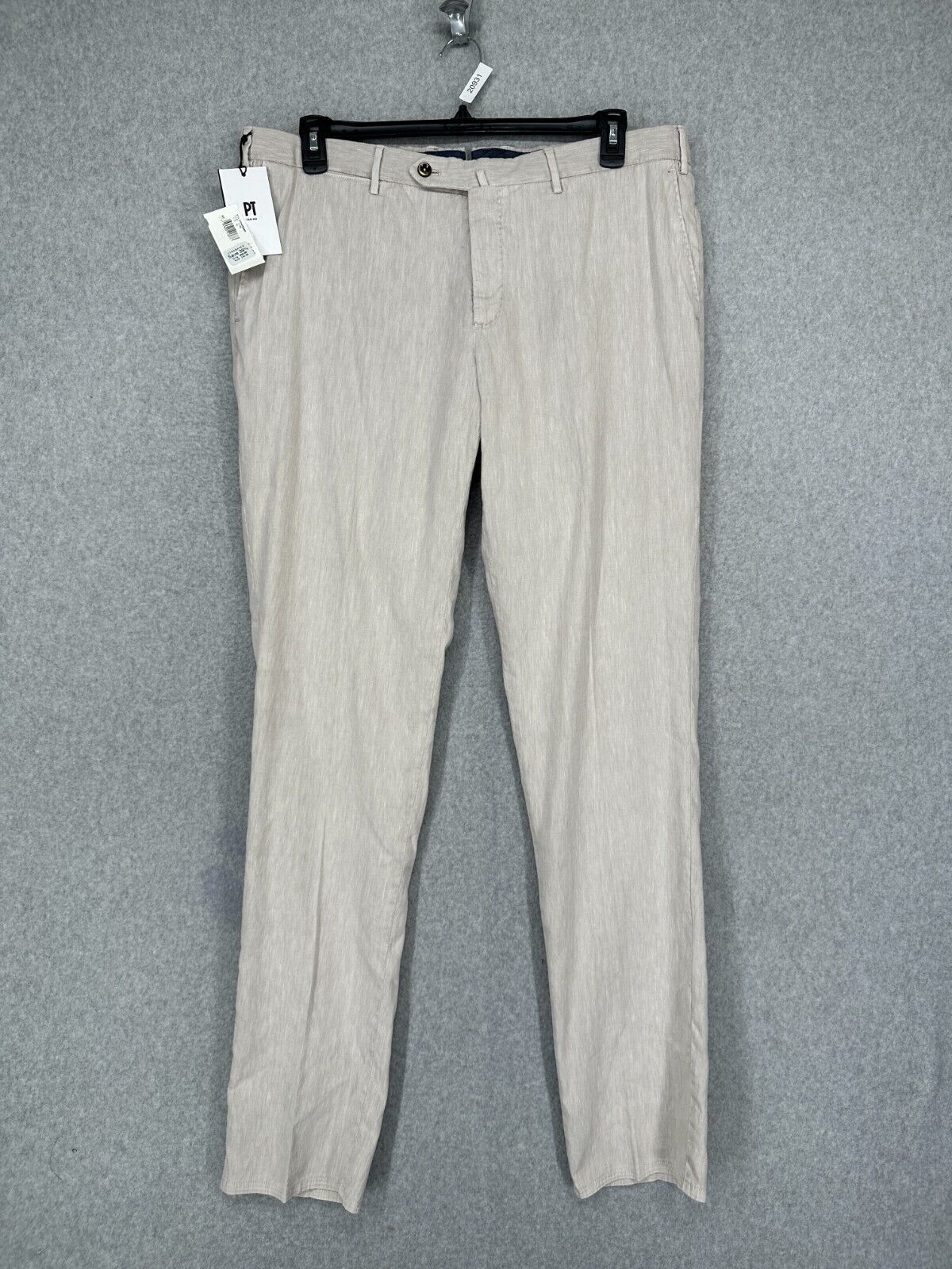 PT Torino Linen Pants Mens EU 54 US Size 38x36 Stone Slim Fit Tapered NWT $395