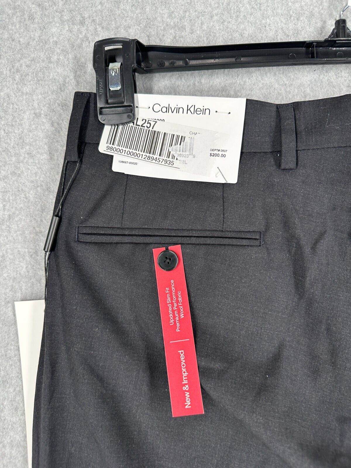 Calvin Klein Suit Pants Slim Fit Size 32x32 Charcoal Wool Blend Stretch FLAW