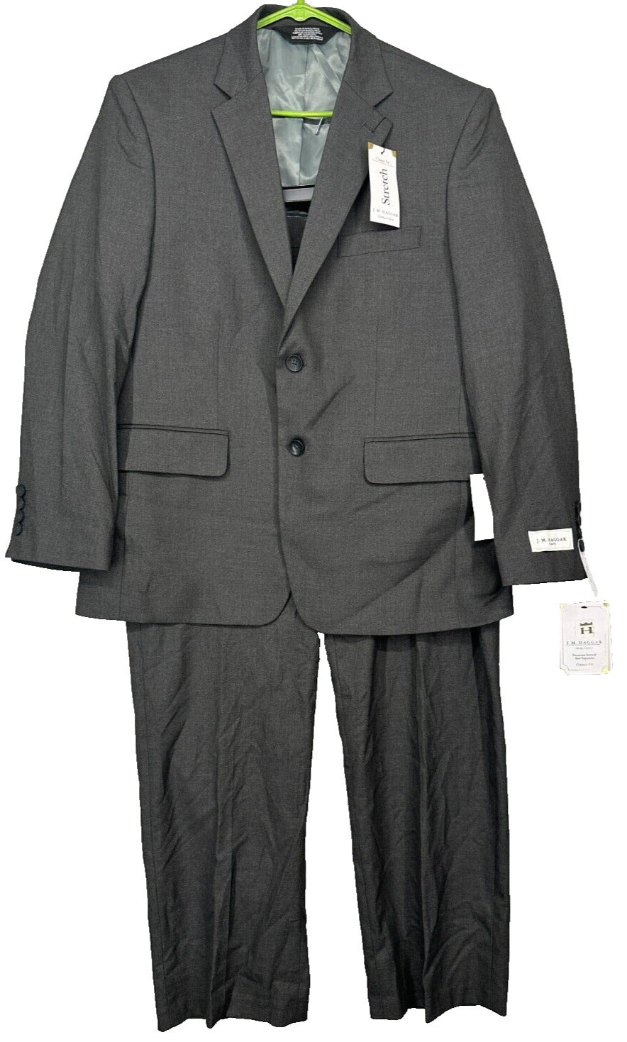 JM Haggar Suit Mens Size 44S 36x29 2-Piece Dark Gray Premium Stretch Classic Fit