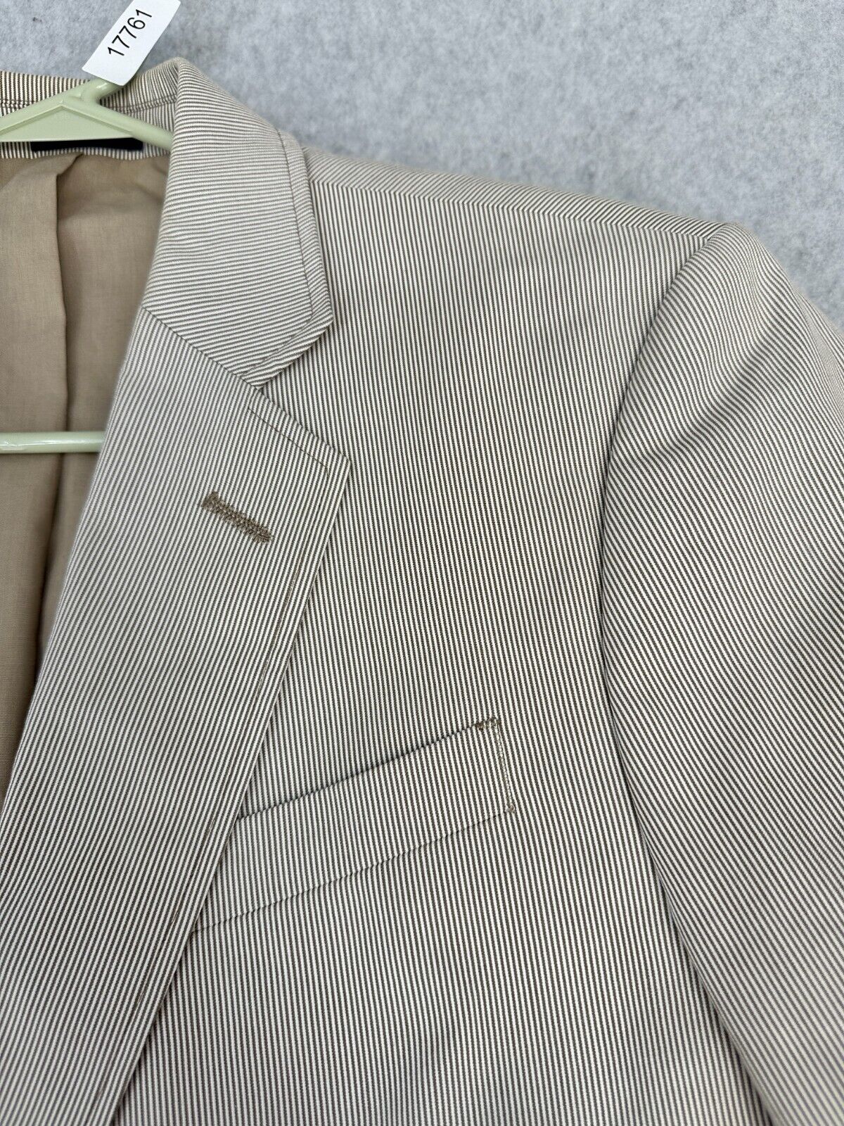 STAFFORD Sport Coat Mens Size 38 40 Medium Beige Striped Elbow Patch PreOwned