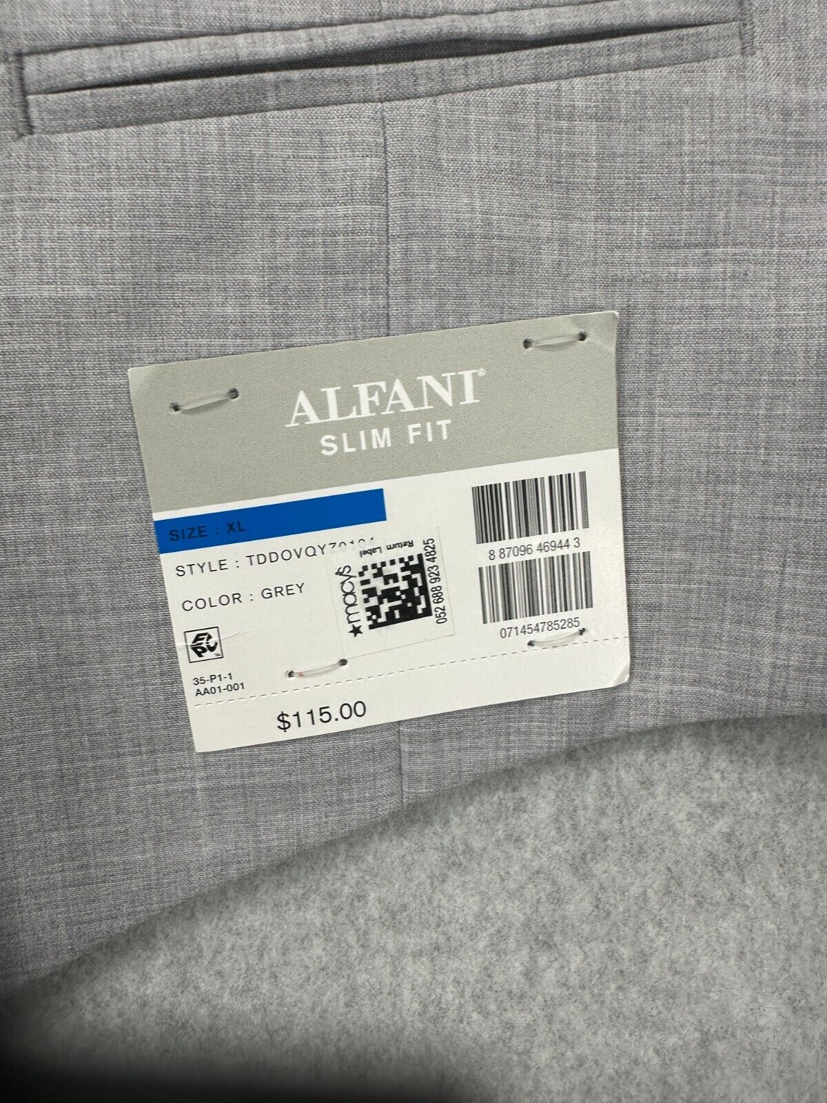 ALFANI Mens Vest Size XL Gray Slim Fit Stretch Solid Suit Separate Vest NWT