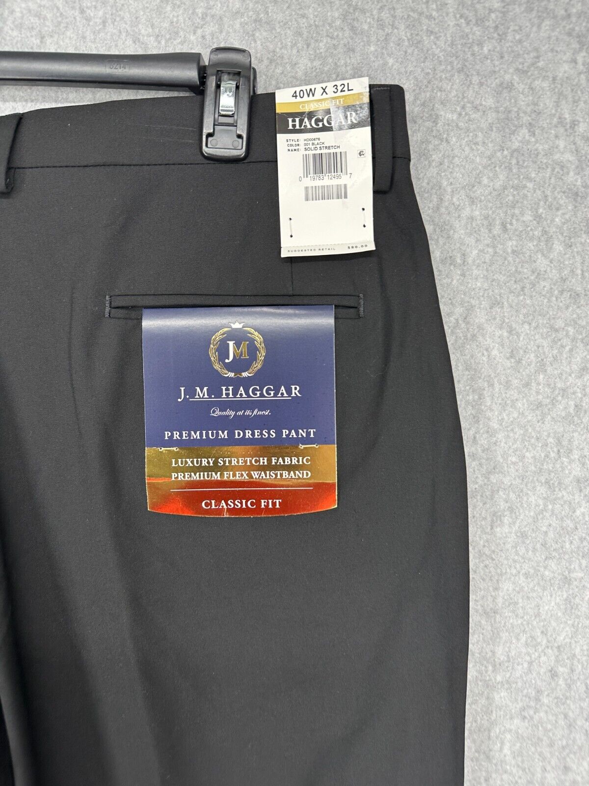 JMH Haggar Pants 40x32 Dark Charcoal Classic Fit 4-Way Stretch Flat Front NWT