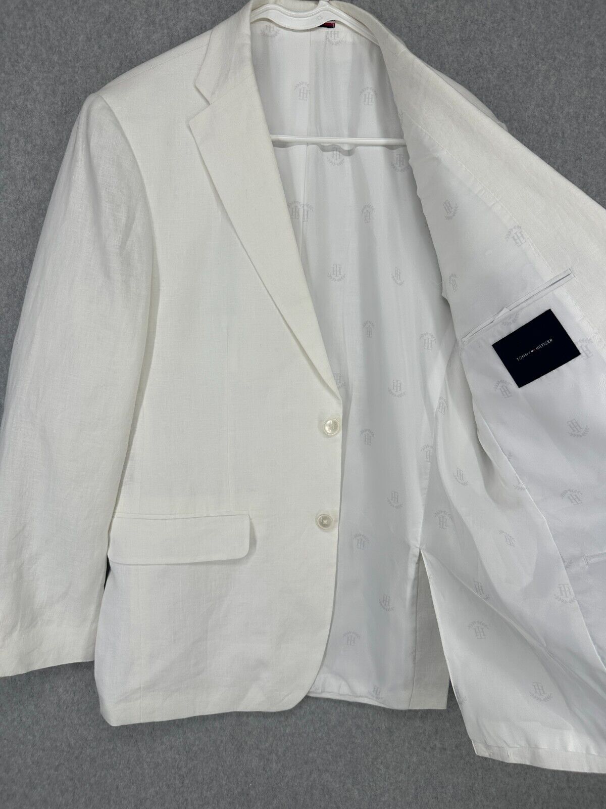 Tommy Hilfiger Suit Jacket Mens Size 42R White 100% Linen Modern Fit PreOwned