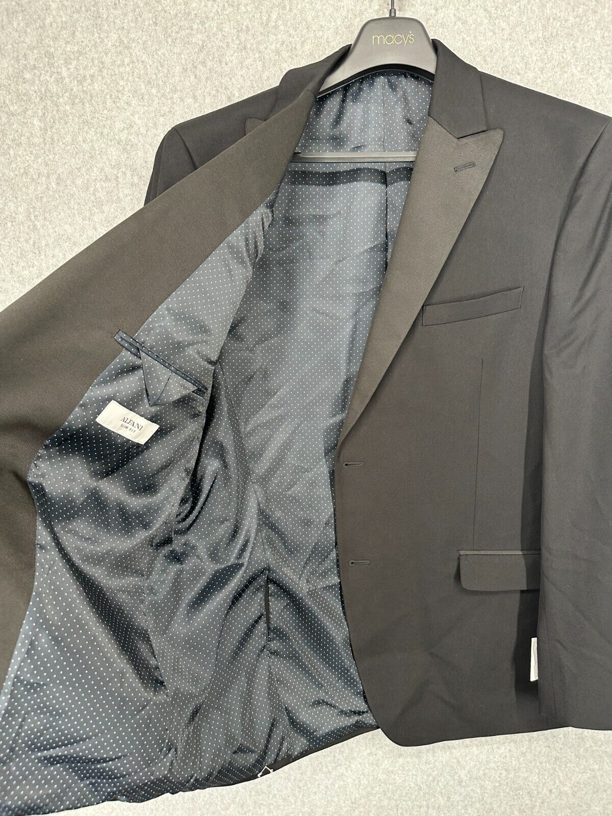 ALFANI Tuxedo Jacket Size 44L Black Solid Slim Fit NWT $360 FLAWS!!