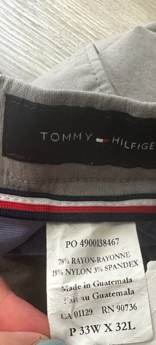 TOMMY HILFIGER Performance Pants Men 33x32 Light Gray Modern Fit TH Flex Stretch