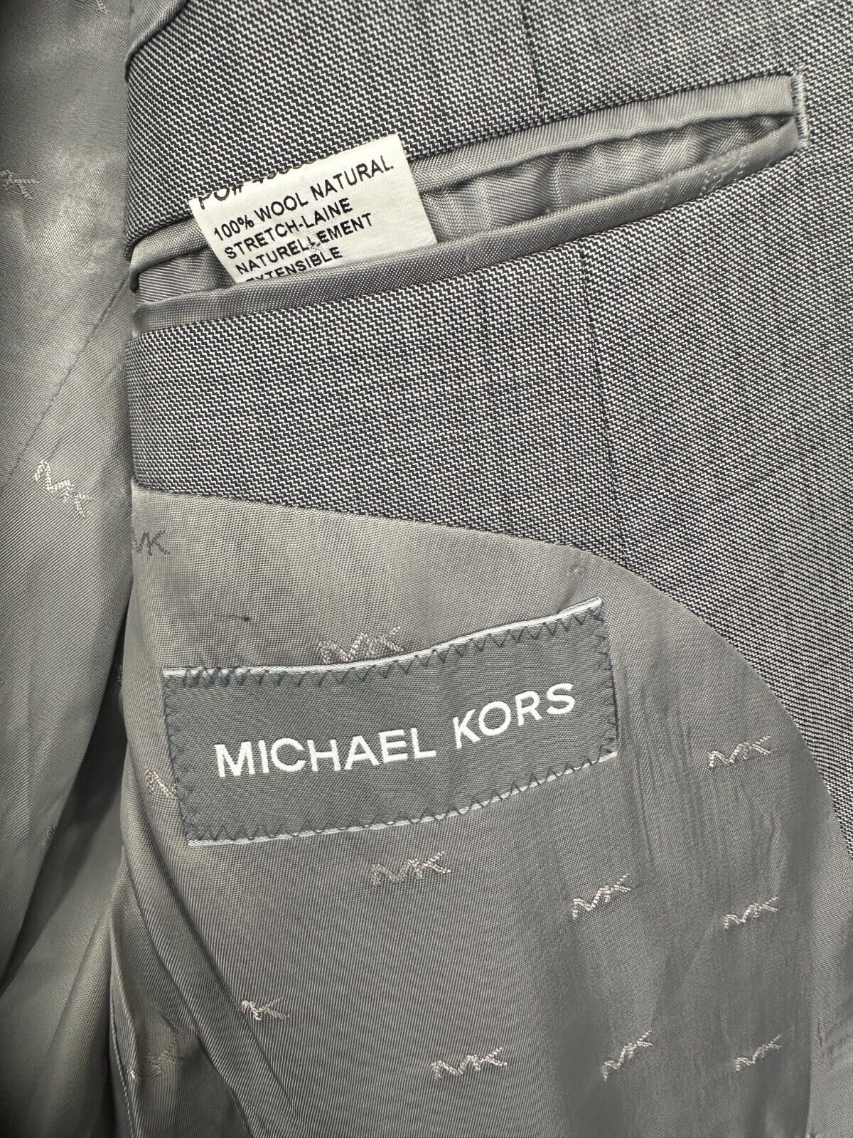 MICHAEL KORS Suit Jacket Size 42R Light Gray Sharkskin Modern Fit Wool Stretch