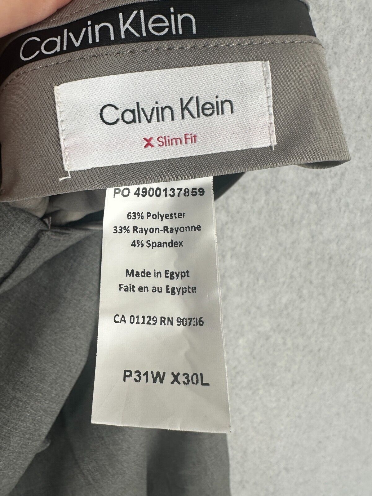 Calvin Klein Dress Pants Mens Size 31x30 Gray Solid Slim Fit Stretch NWOT