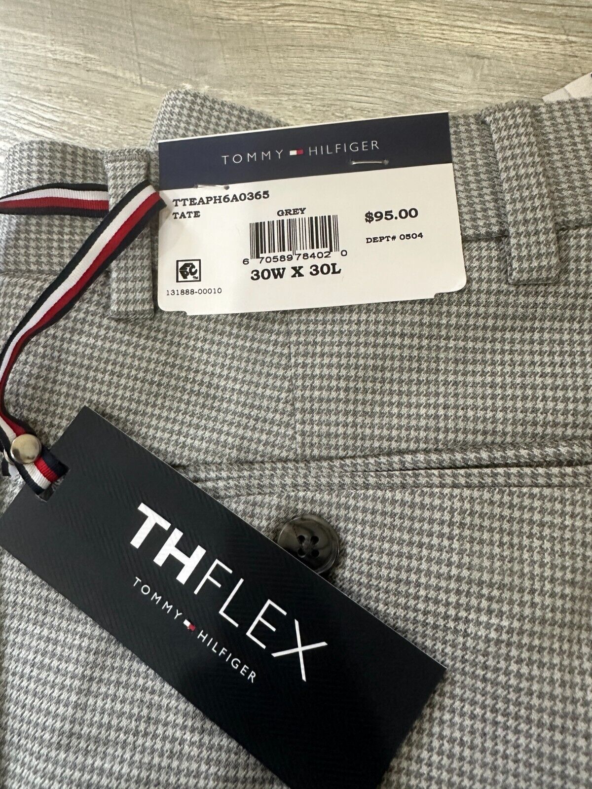 TOMMY HILFIGER Dress Pants Mens Size 30x30 Gray Houndstooth Modern Fit TATE NWT