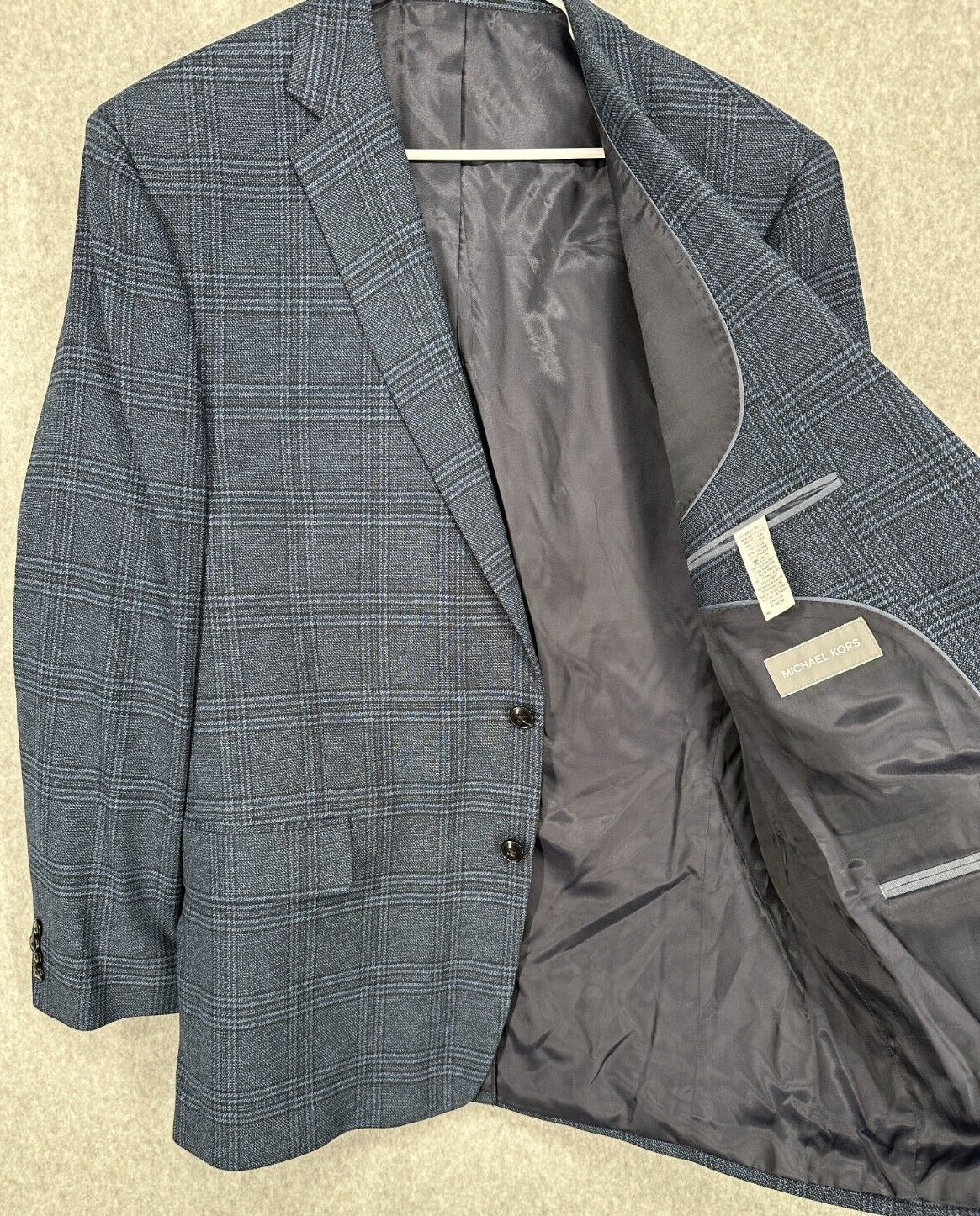 MICHAEL KORS Sport Coat Mens Size 40R Navy Pattern Plaid Classic Fit NWOT