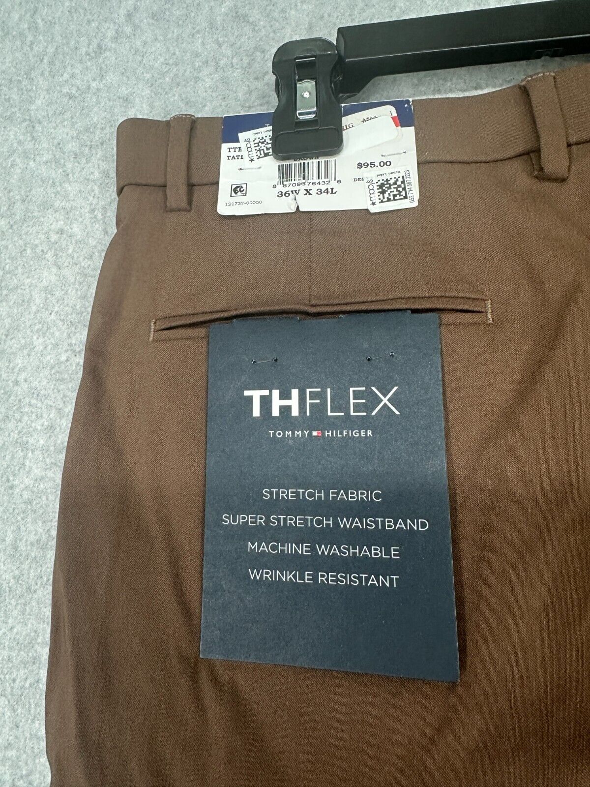 TOMMY HILFIGER Dress Pants Mens Size 36x34 Brown Solid Stretch Performance NWT