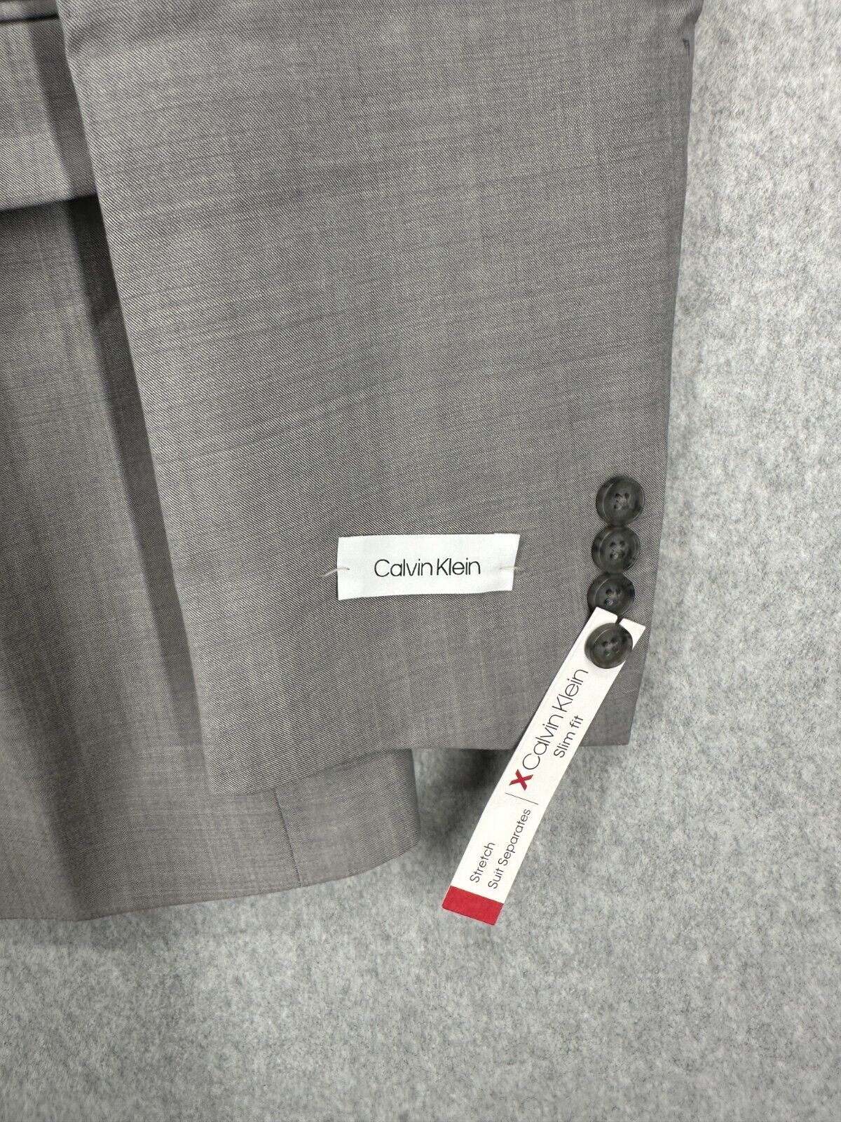 CALVIN KLEIN Suit Jacket Size 40L Light Gray Slim Wool Infinite Stretch WATCH!