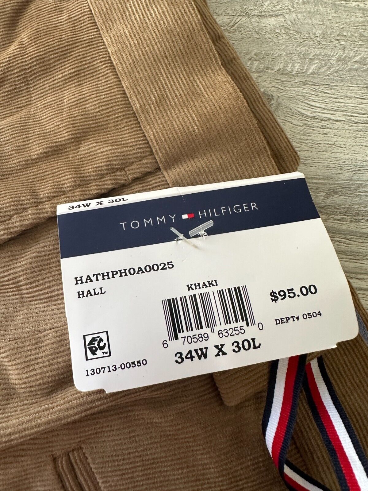 TOMMY HILFIGER Corduroy Pants Mens Size 34x30 Khaki Beige Modern Fit NWOT $95