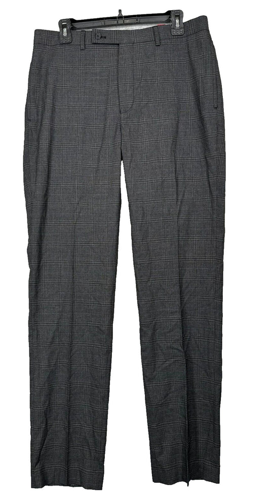 Calvin Klein Dress Pants Mens Size 42x30 Charcoal Blue Plaid Slim Fit Performanc