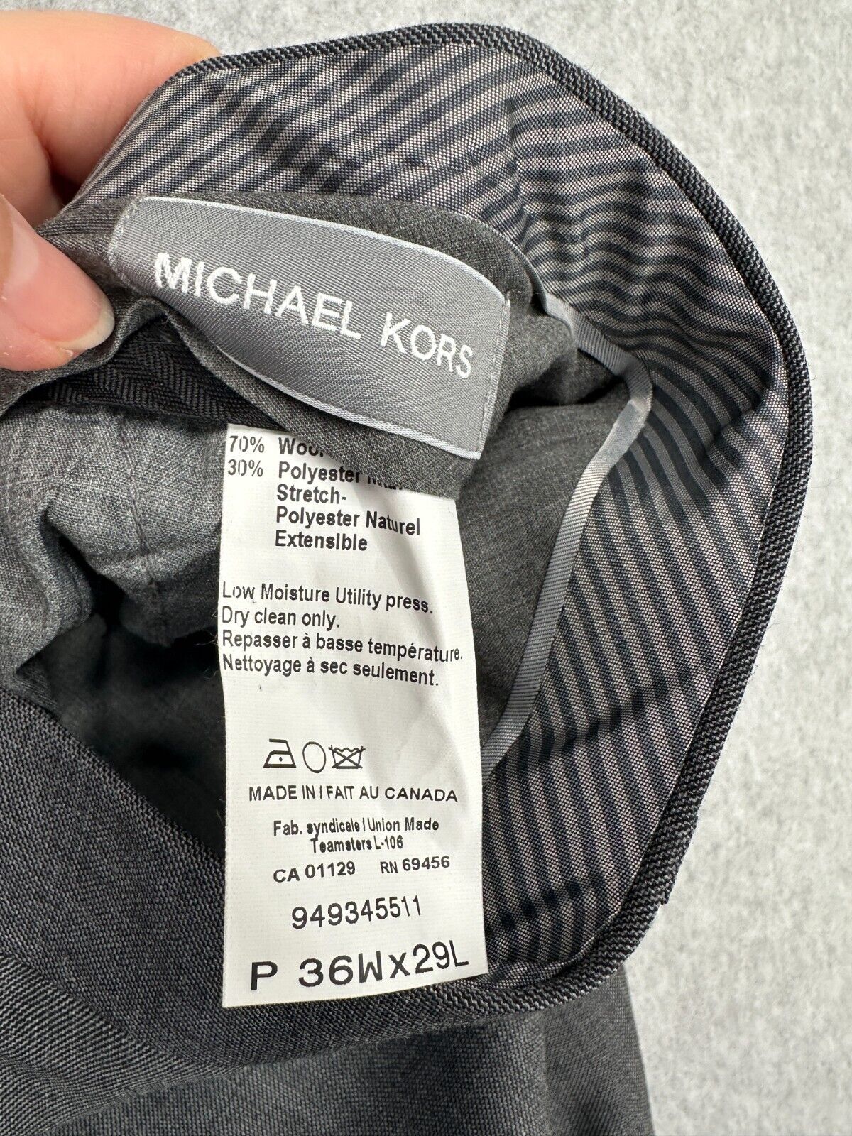 Michael Kors Suit Pants Mens Size 36x29 Gray Classic Fit Wool Blend NWT FLAW