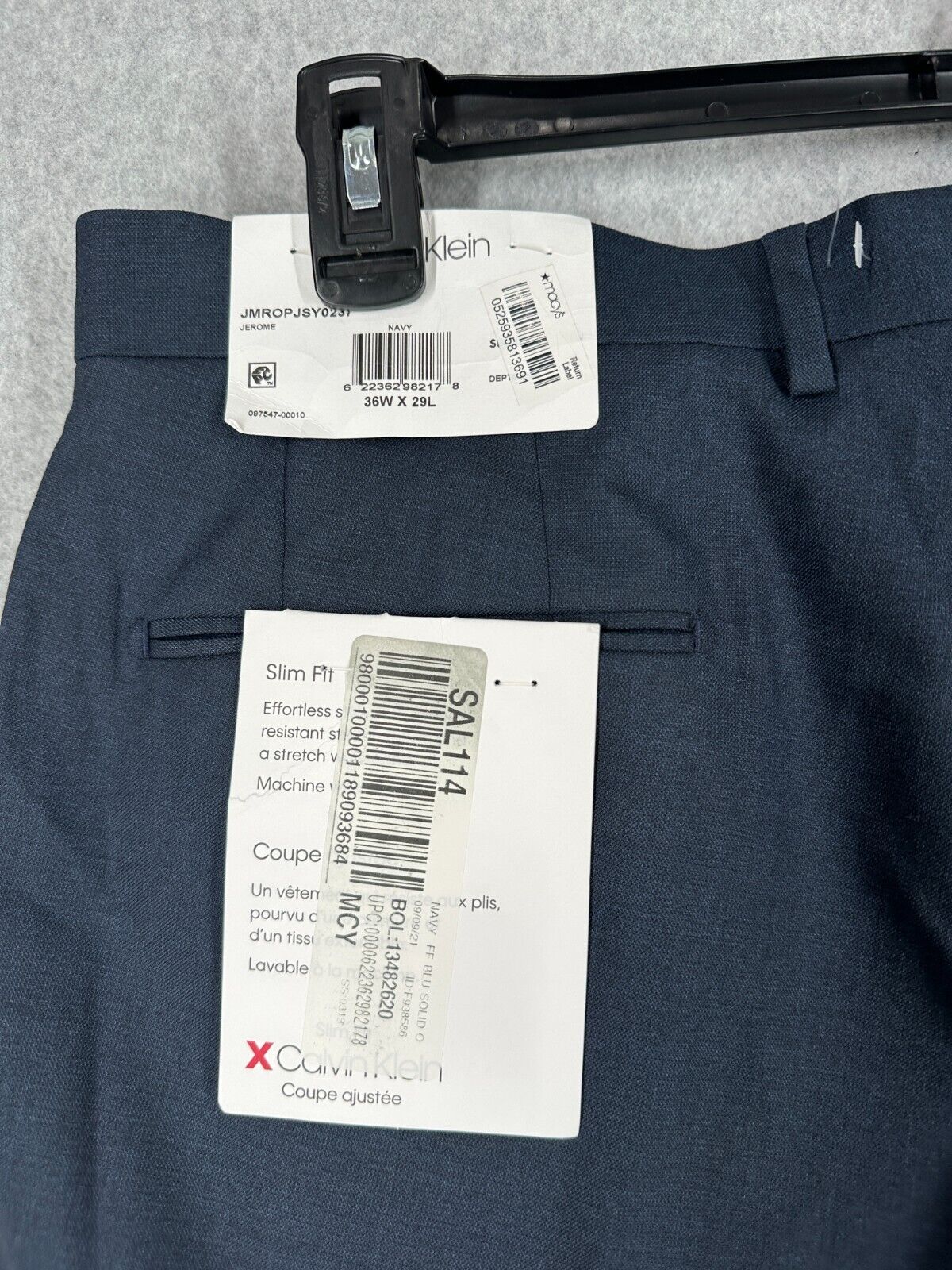 Calvin Klein Dress Pants Mens Size 36x29 Navy Solid Slim Fit Performance NWT