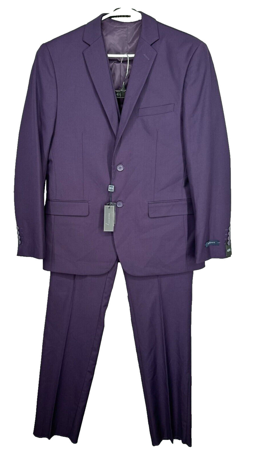 BRAVEMEN Suit Size 40R 34W Plum Purple Slim Fit 3-Piece Performance NWT