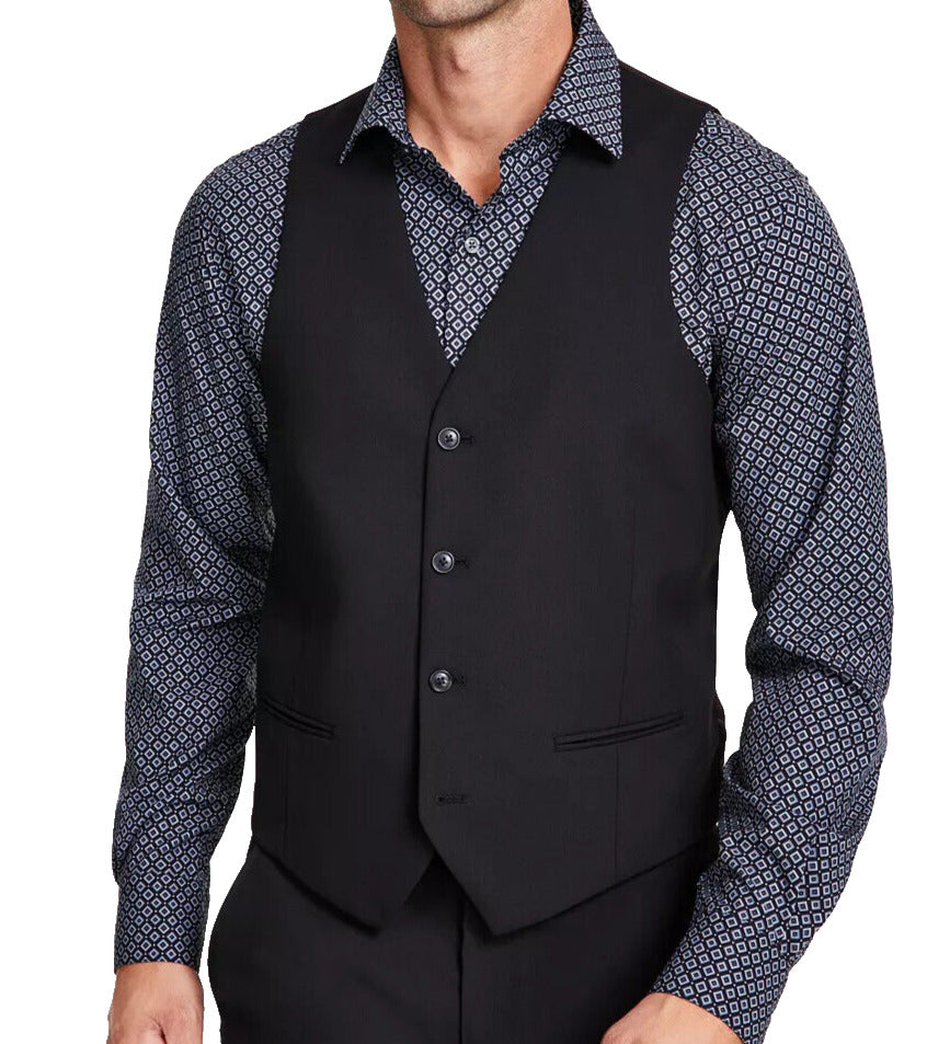 ALFANI Mens Vest Size XL Black Slim Fit Stretch Solid Suit Separate Vest NWT