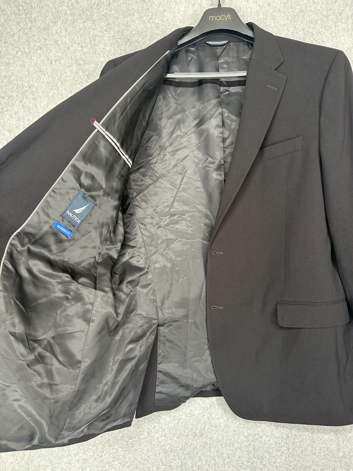 NAUTICA Suit Mens Size 44L 38x32 2-Piece Black Solid Modern Fit Bi Stretch