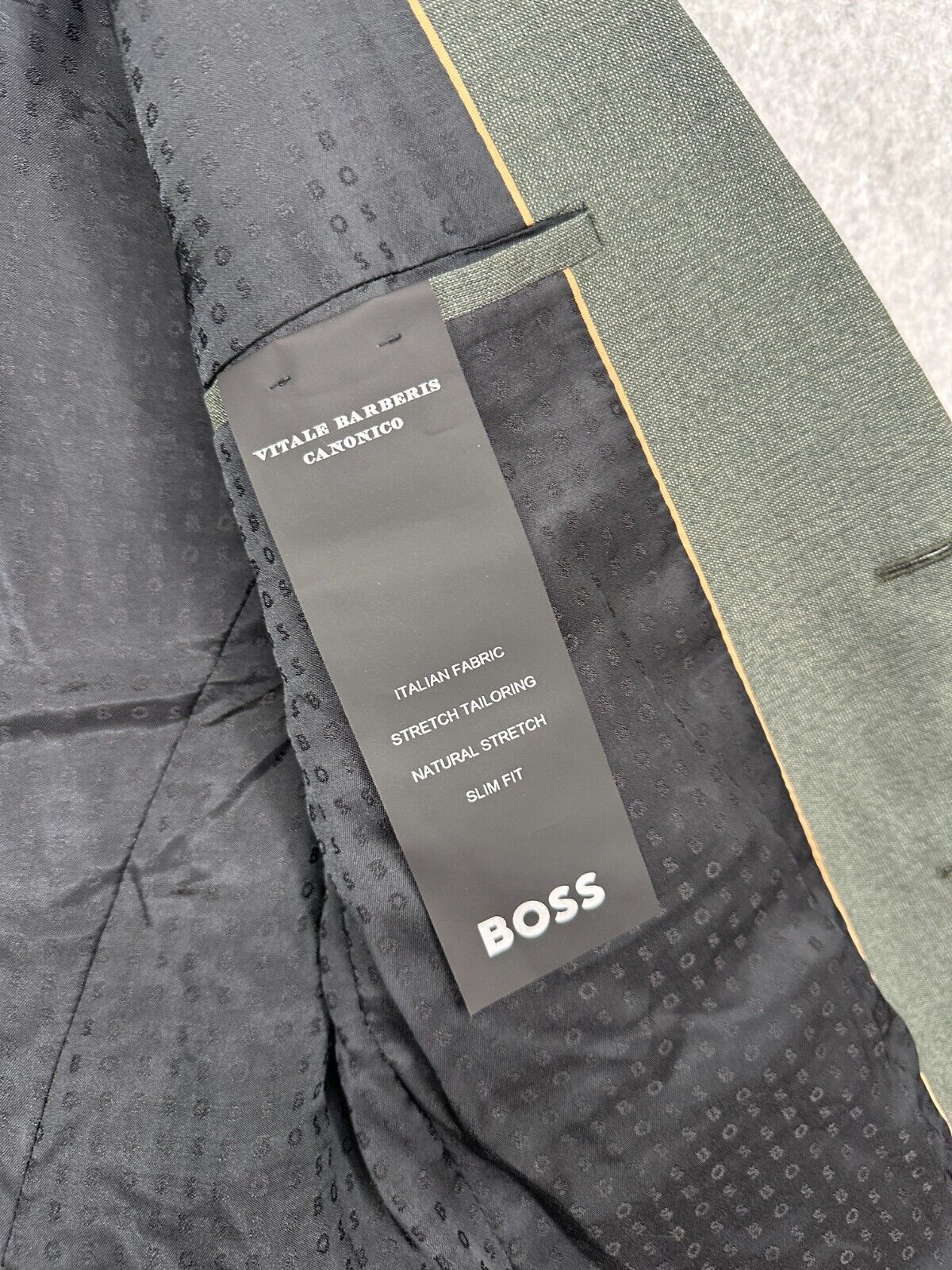 BOSS Suit Mens Size 38R 2-Piece Italian Fabric Green Slim Fit Wool Blend NWT 895