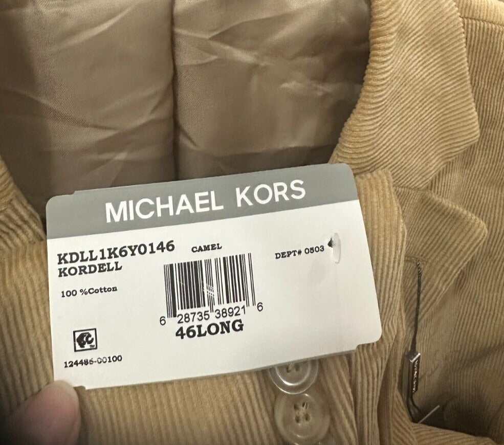 MICHAEL KORS Sport Coat Cordury Mens Size 46L Camel Beige Modern Fit Stretch NWT