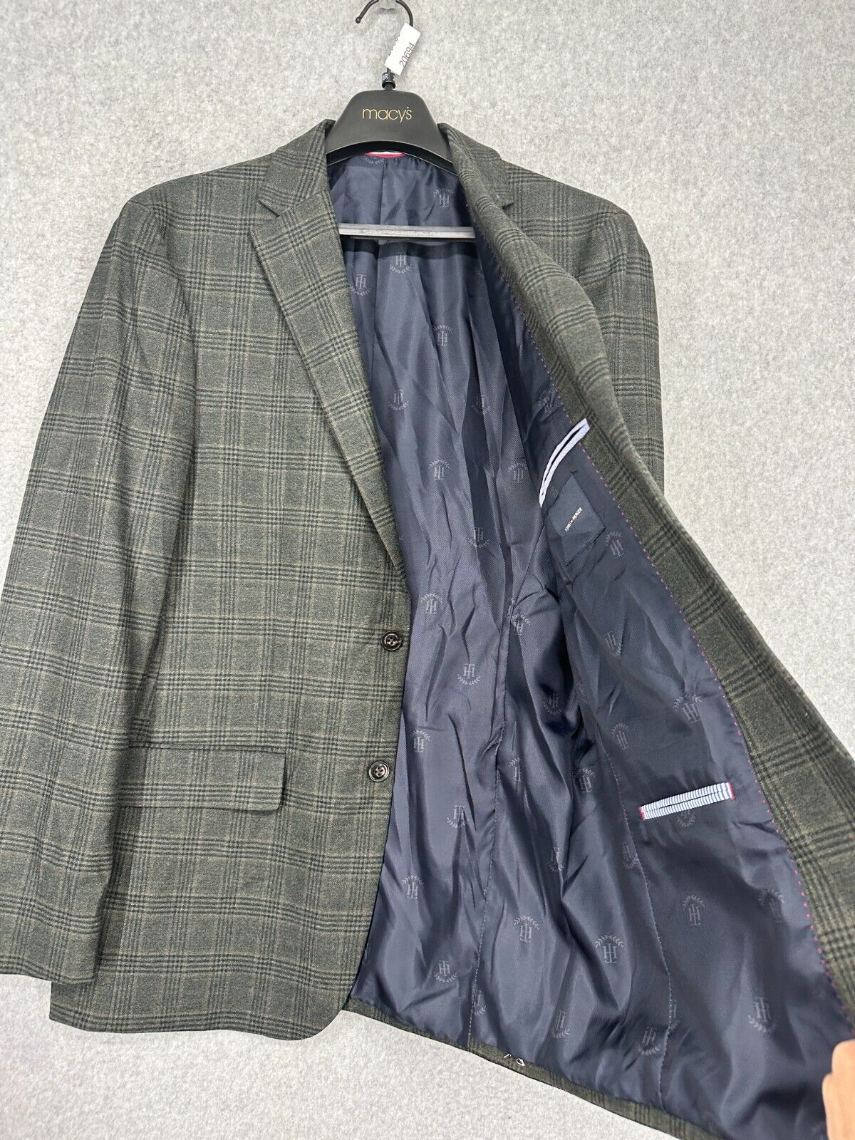 TOMMY HILFIGER Sport Coat Size 40L Olive Brown Plaid Modern Fit Stretch NWT $295