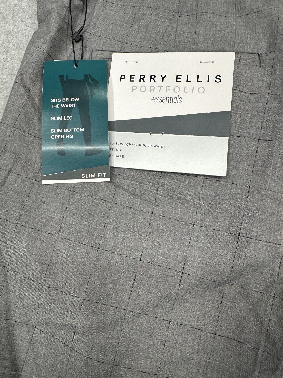 Perry Ellis Dress Pants Mens Size 31x30 Gray Slim Fit Tonal Windowpane NWT