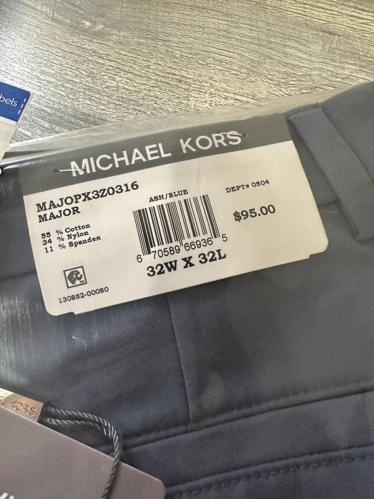 MICHAEL KORS Pants Size 32x32 Ash Blue Classic Fit Cotton Stretch Performance