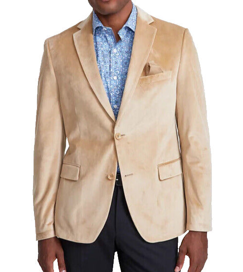 ALFANI Sports Coat Velvet Size 40L Tan Solid Slim Fit Jacket NWOT