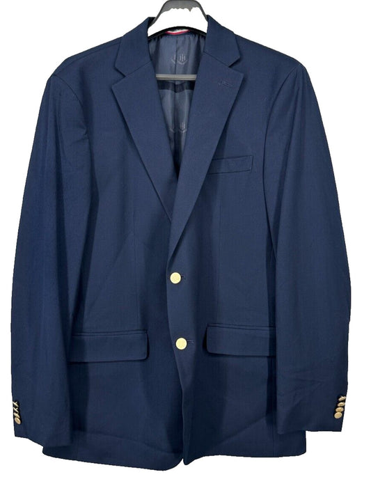 TOMMY HILFIGER Blazer Mens Size 42L Navy Blue Modern Fit Gold Button MSRP $295