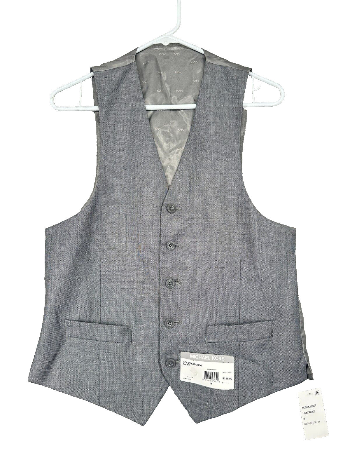 MICHAEL KORS Suit Vest Mens Size Small Light Gray Sharkskin Airsoft Modern NWT