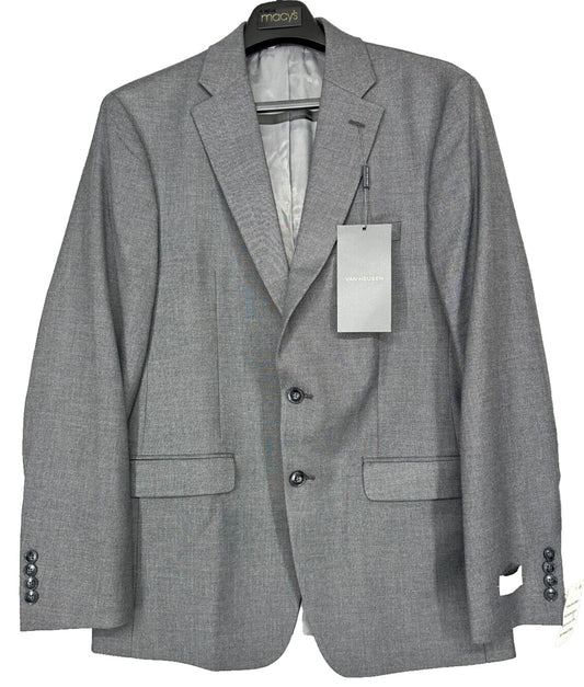 VAN HEUSEN Suit Jacket Mens Size 46R Gray Sharkskin Slim Fit Flex NWT