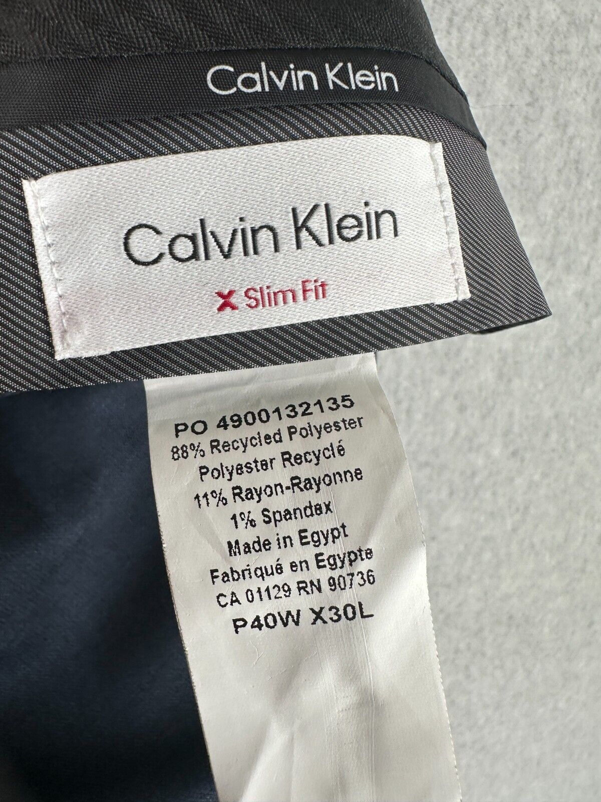 Calvin Klein Mens Pants 40x32 Blue Solid Slim Fit Wool Blend Stretch NWOT