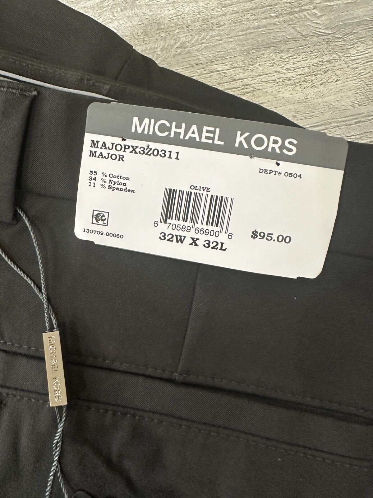 MICHAEL KORS Pants Size 32x32 Dark Olive Classic Fit Cotton Stretch Performance