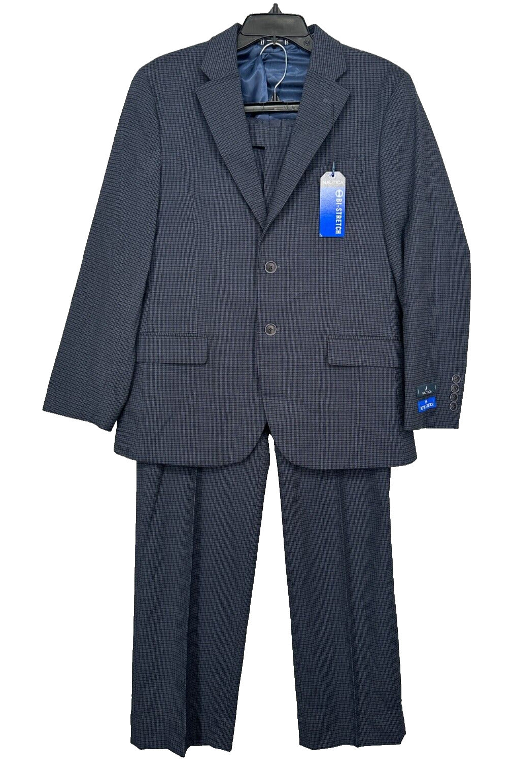 NAUTICA Suit Mens Size 40R 34x32 2-Piece Blue Tick Modern Fit Bi Stretch NWT