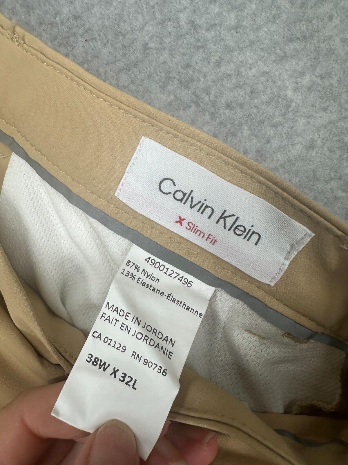 Calvin Klein Tech Dress Pants Mens Size 38x32 Biege Solid Slim Fit JET PreOwned