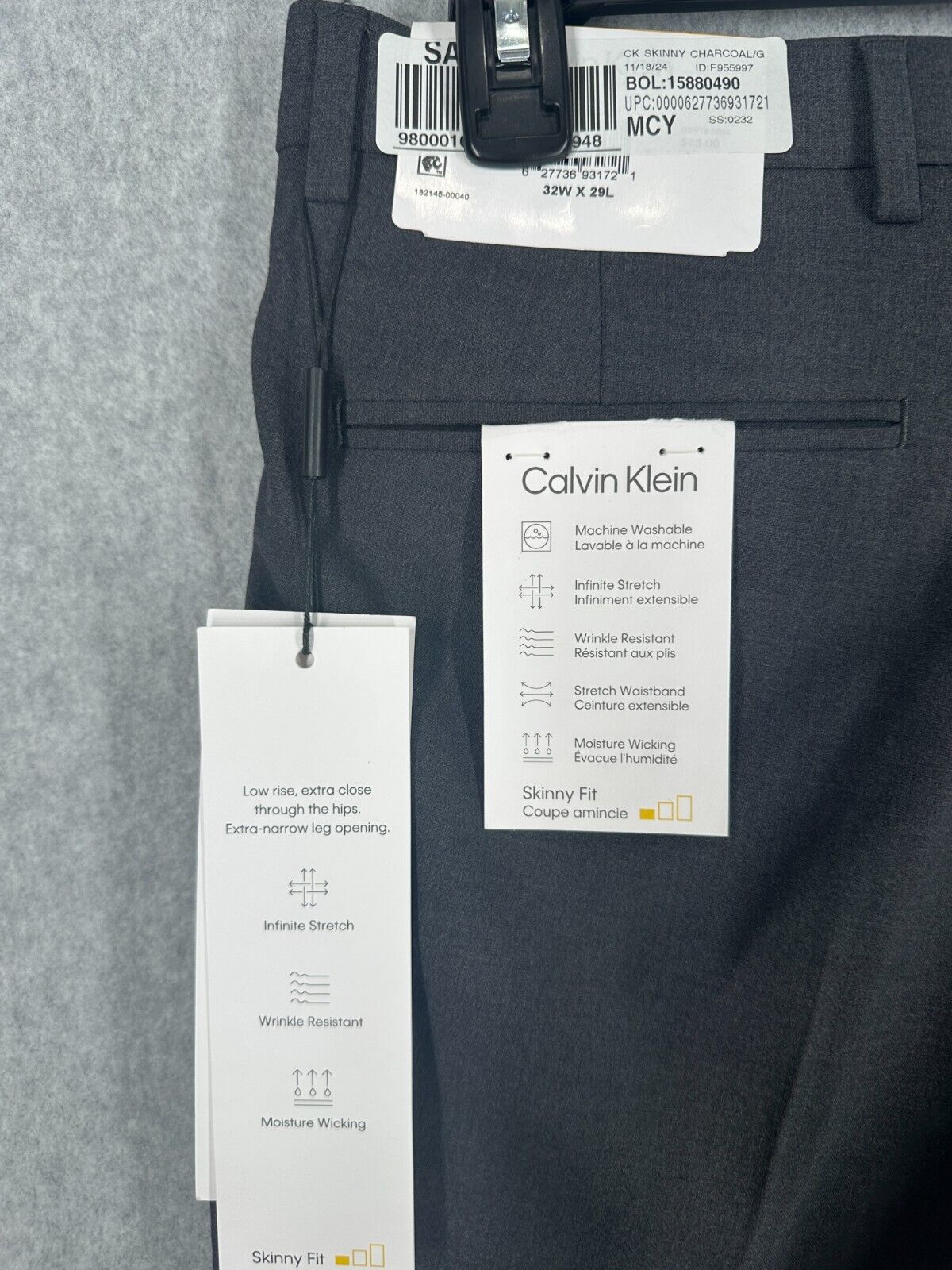 Calvin Klein Dress Pants Skinny Fit Size 32x23 Dark Gray Infinite Stretch PreWor