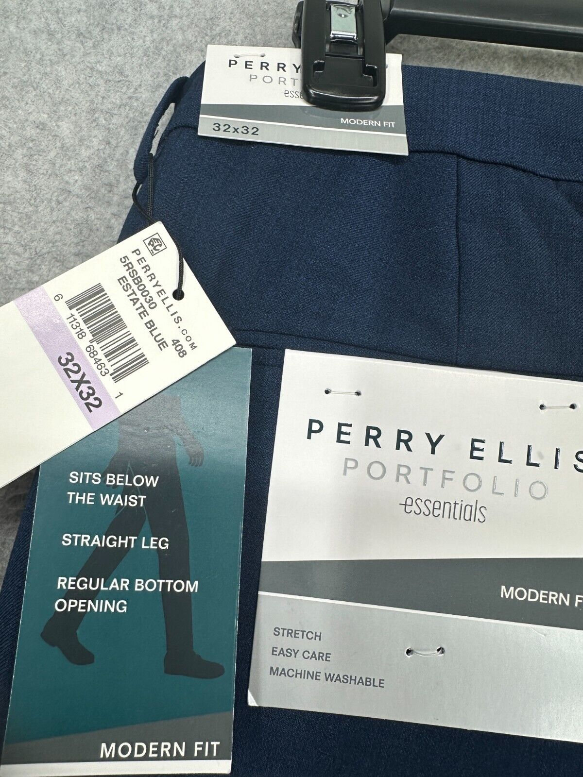 Perry Ellis Dress Pants Mens Size 32x32 Navy Heather Modern Fit Straight Leg NWT