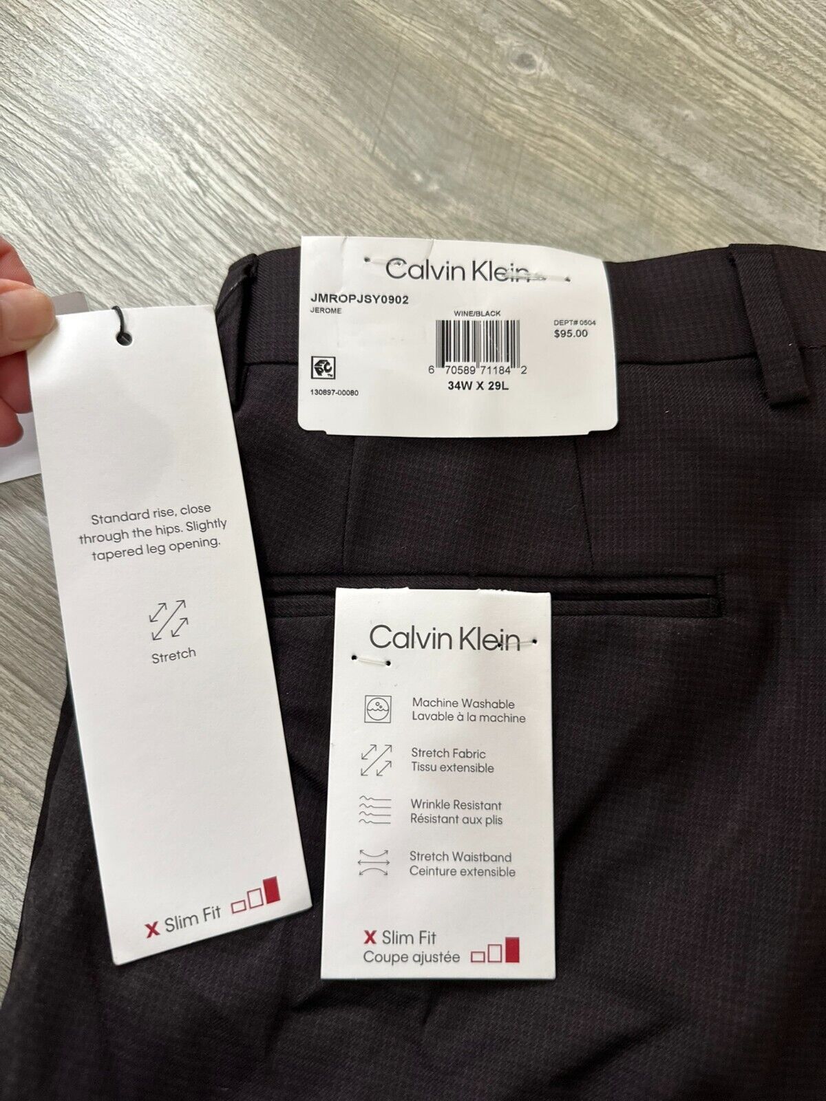 Calvin Klein Dress Pants Mens Size 34x29 Wine Black Plaid Slim Fit JEROME NWT