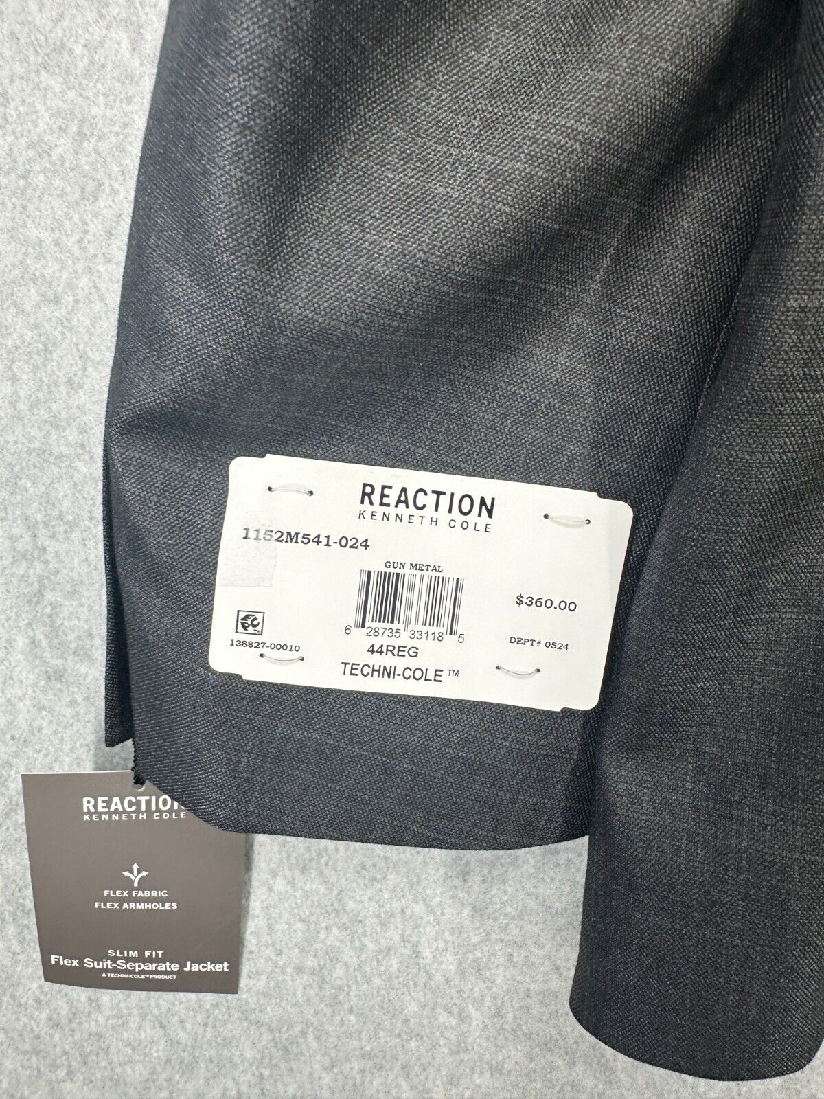 KENNETH COLE Suit Size 44R 38x30 Gun Metal Techni-Cole Slim Fit Stretch 2-Piece