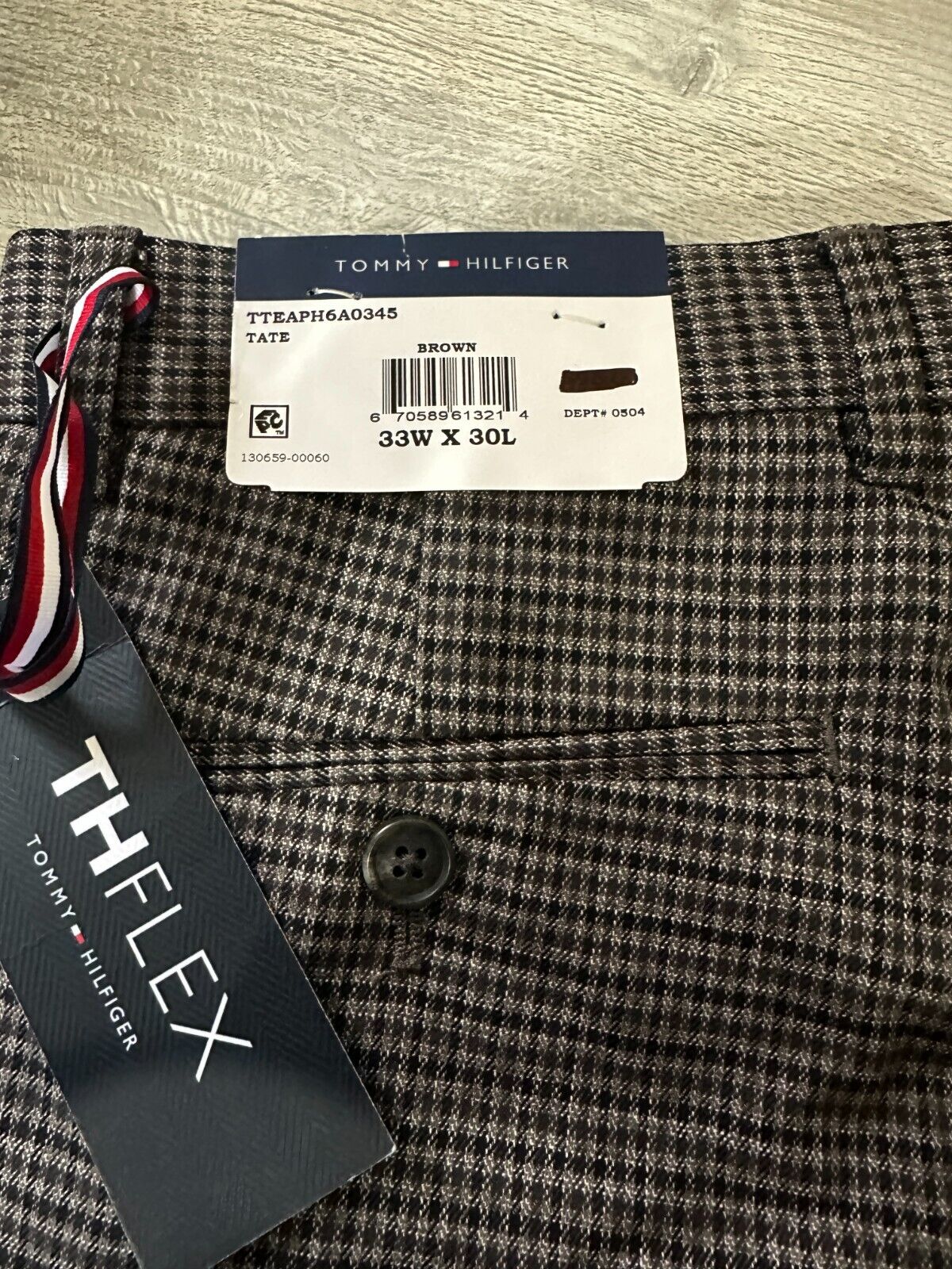 TOMMY HILFIGER Dress Pants Mens Size 33x30 Brown Check Plaid Modern Fit TATE NWT