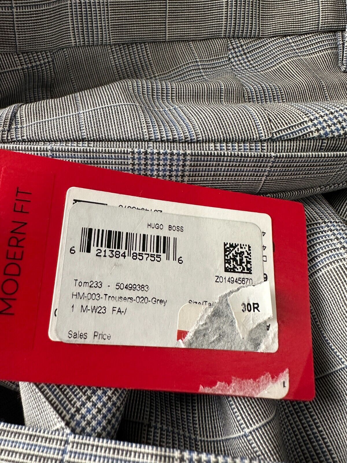 HUGO Suit Pants Mens Size 30x32 Gray Blue Plaid 100% Wool Modern Fit NWT $198