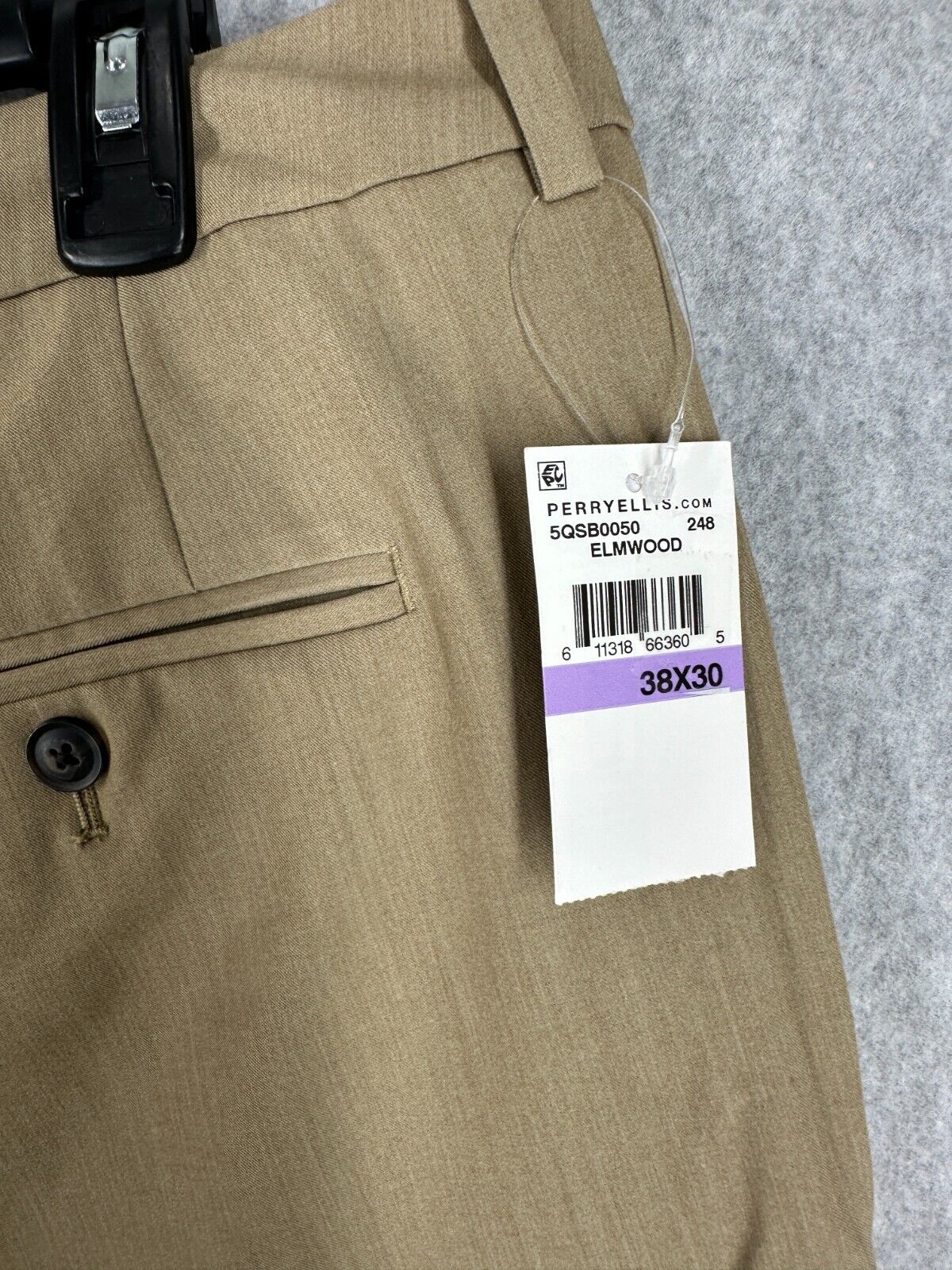 Perry Ellis Mens Dress Pants 38x30 Elmwood Beige Modern Fit Stretch Resolution