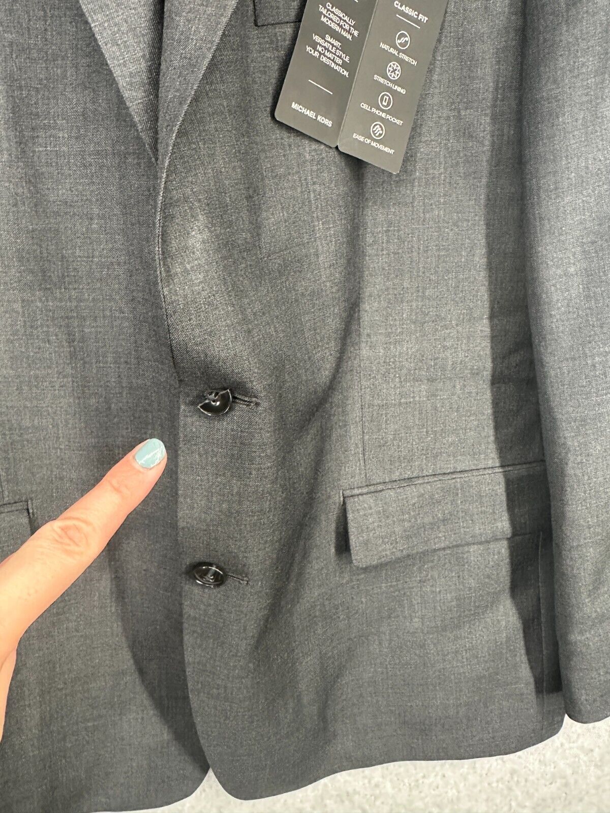 MICHAEL KORS Suit Jacket Size 48R Gray Classic Fit Wool Blend Stretch FLAW