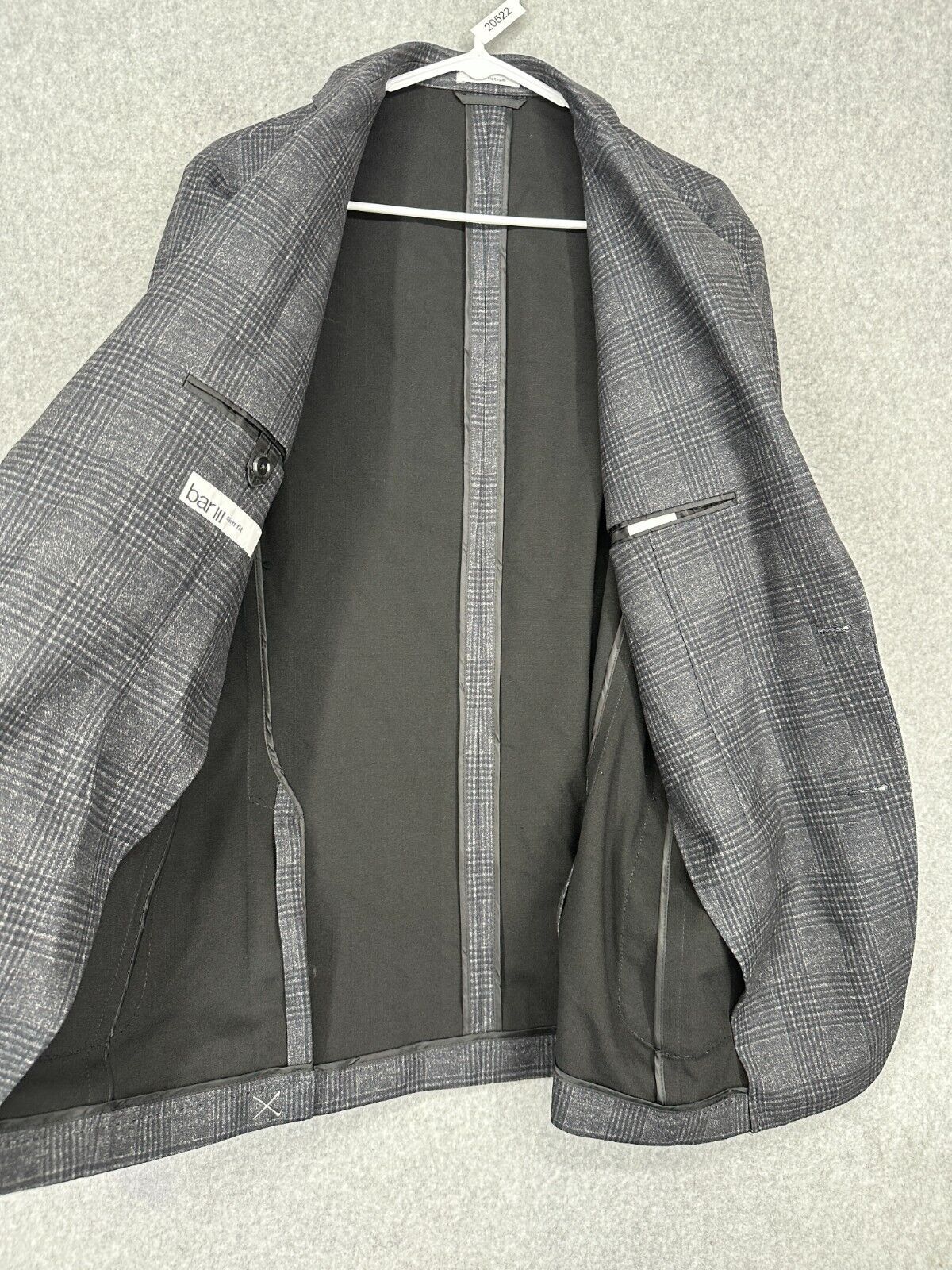 Bar III Sport Coat Mens Size 38L Gray Charcoal Plaid Slim Fit NWT $295