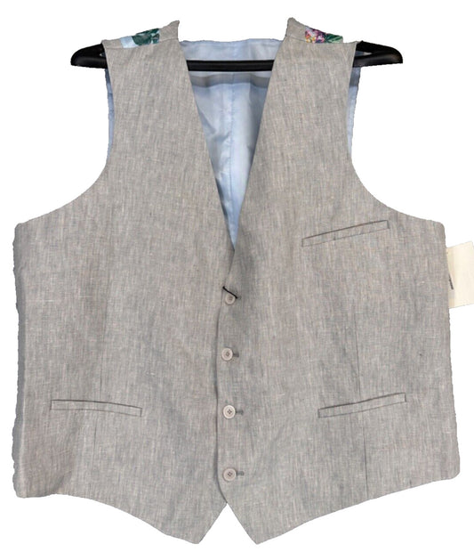 Bar III Men's Suit Vest Size Large Gray Textured Linen Slim Fit NWT