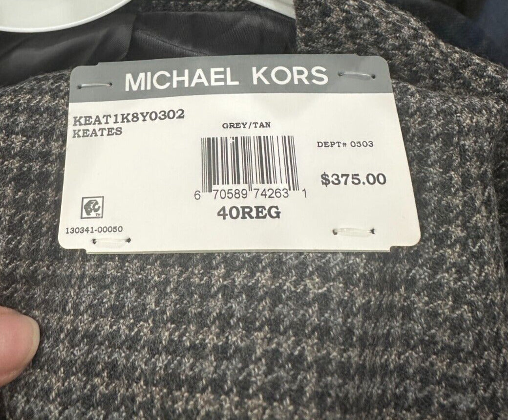 MICHAEL KORS Sport Coat Mens Size 40R Gray Tan Houndstooth Wool Classic Fit NWT