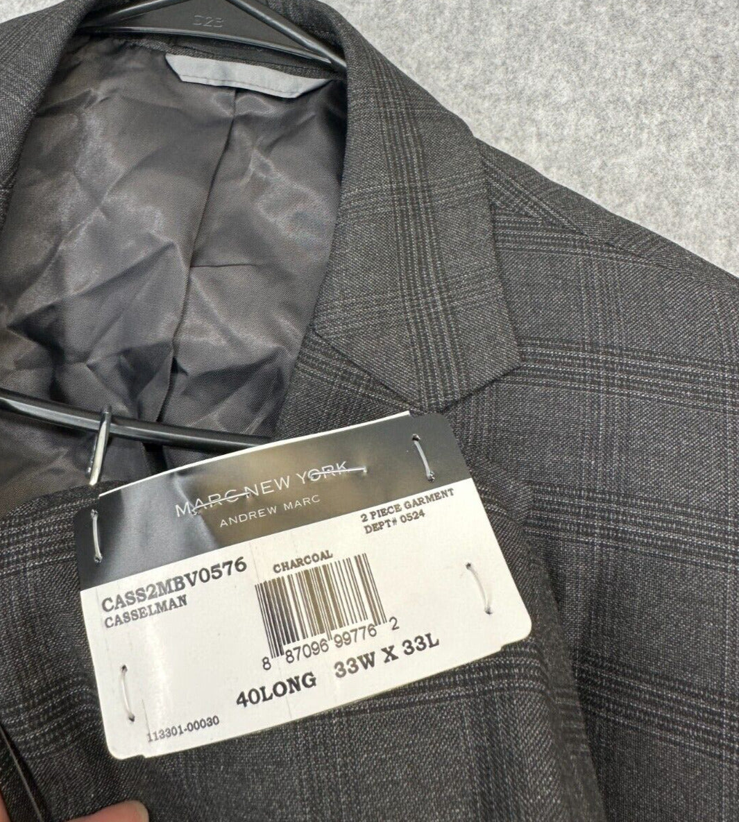 Marc New York Suit Jacket Mens Size 40L Charcoal Plaid Modern Fit NWT