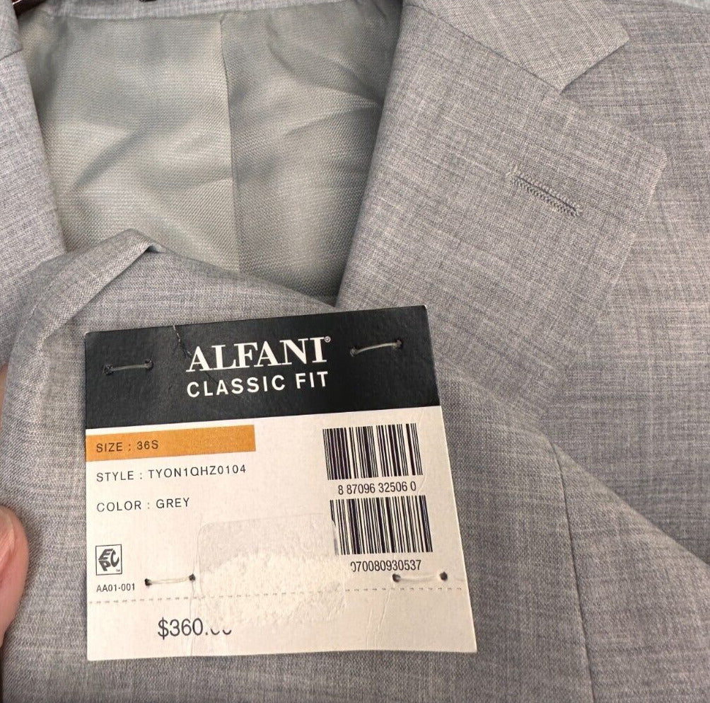 ALFANI Jacket Size 36S Light Gray Solid Classic Fit Stretch NWT $360