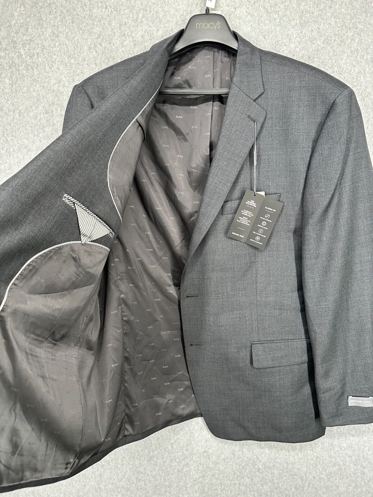 MICHAEL KORS Suit Jacket Size 48R Gray Classic Fit Wool Blend Stretch FLAW